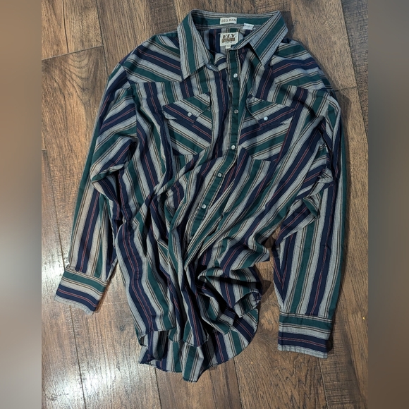 Ely Cattleman Blue Green Pearl Snap Shirt Mens Sz 3XL Cowboy Western Long Sleeve - Picture 8 of 12
